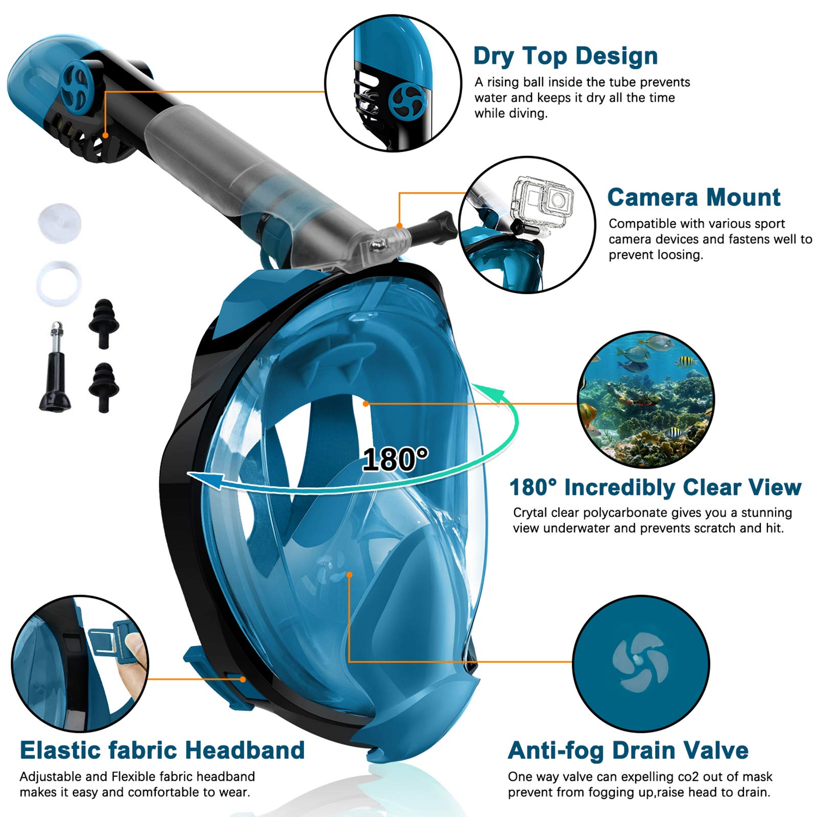 Buy Full Face Snorkel Mask, Snorkeling Gear for Adults Diving Mask Anti