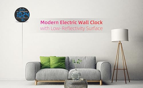 Miniatura 6 de Reloj de pared digital con pantalla LED grande, fecha, temperatura, brillo automático  Pequeño reloj ENCHUFE  Reloj de pared eléctrico moderno para