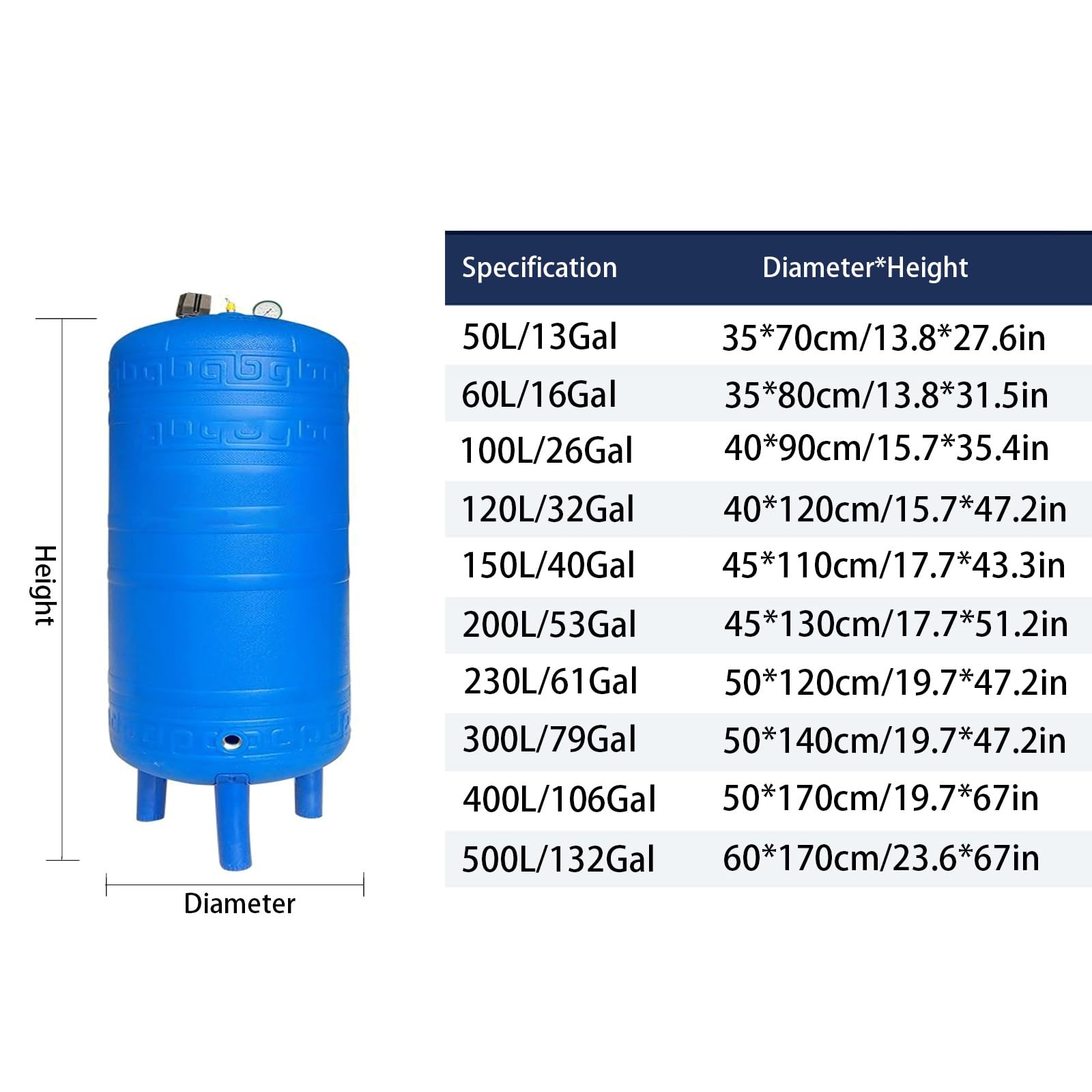 Wassertank, Automatischer Drucktopf for Harz, Außendrucktank for Brunnenpumpe, Brunnenwasserhahn, Wasserbooster, Umkehrosmose-Lagertank, Vertikaler Ro-Drucktank(100L/26Gal)
