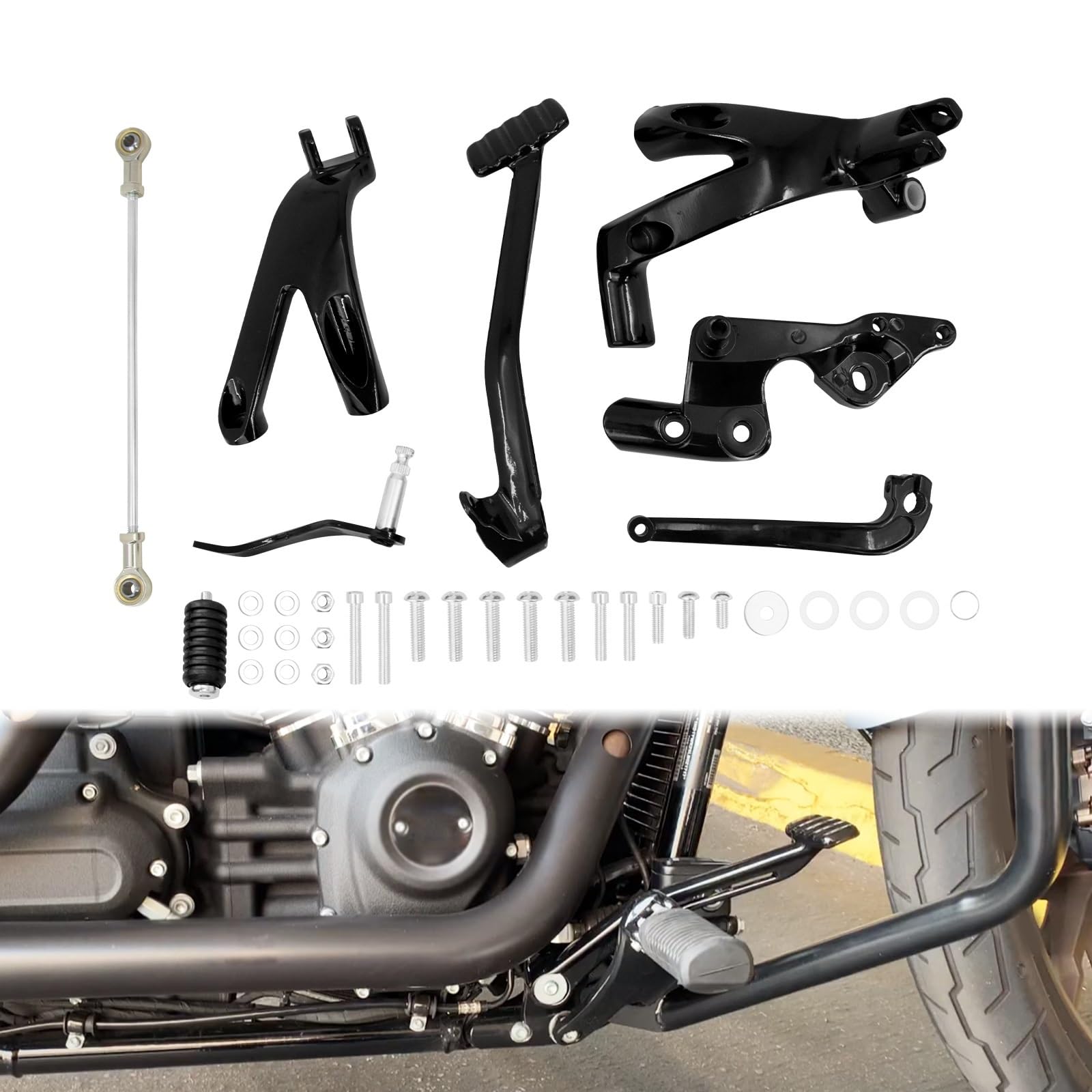 Kit repose-pieds commande avancée moto aluminium noir Softail 2018-2024