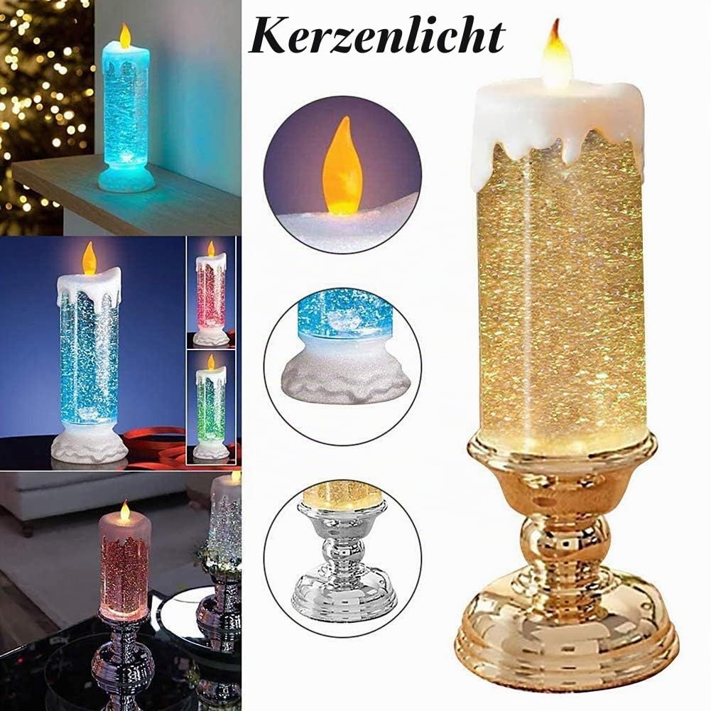 iSpchen LED Kerze Farbwechsel Glitter Weihnachtskerze, Fenster Weihnachtsdeko Glänzende LED-Glitzerkerze，leuchtende LED Licht Kerze Beleuchtung