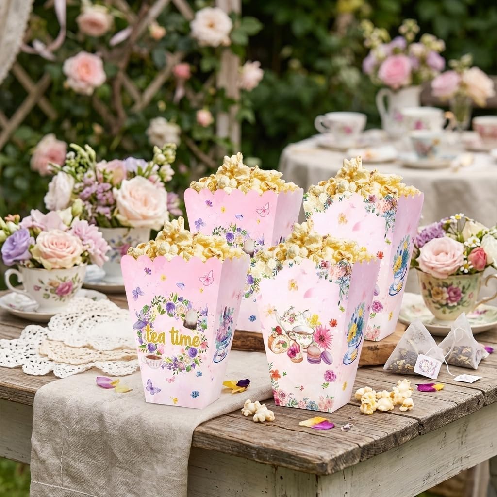 LaVenty Floral Tea Party Popcorn Boxes Favor Bags Tea Party Decoration