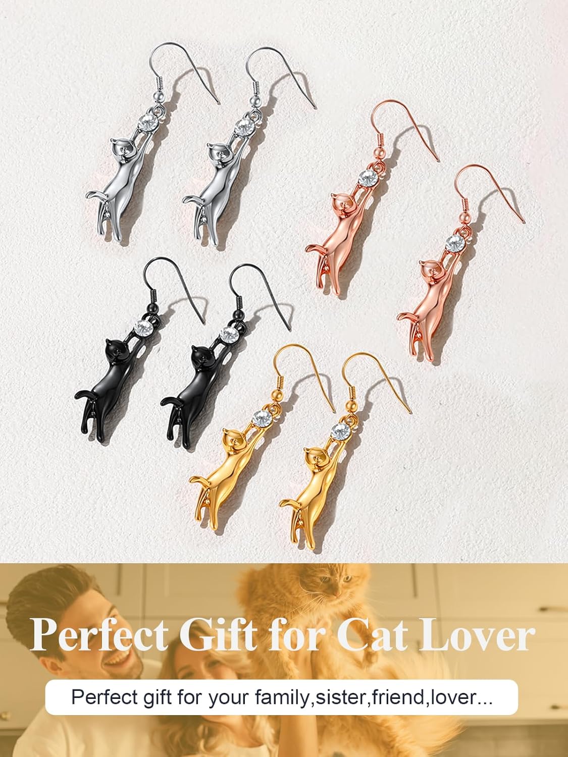 U7 Cute Cat Ear Pendant Platinum/18K Gold Plated Drop Earrings With Rhinestone - Image 6