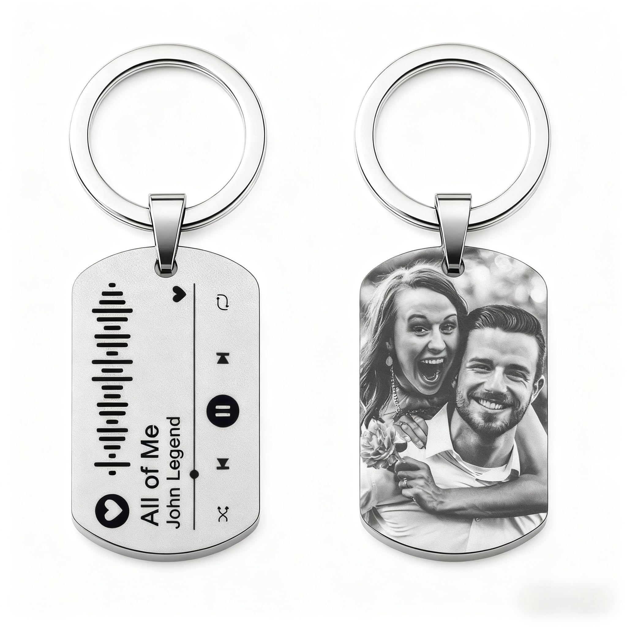 GuteGifts Personalised Music Memories Stainless Steel Engraved Keyring - Gifts for Him Her Wife Husband Girlfriend Boyfriend - Anniversary Birthday Christmas Presents Memory Song