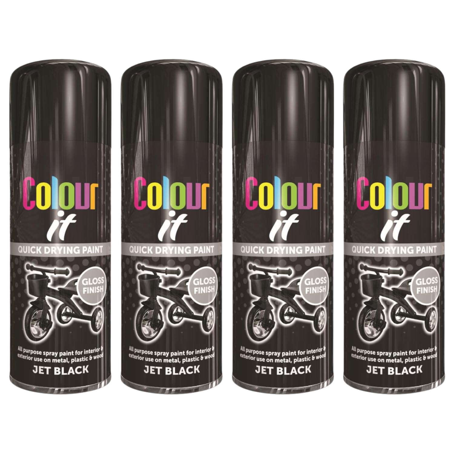 Inspired Essentials Black Gloss All Purpose Aerosol Spray Paint 400Ml Quick Drying Spray, Fast Dry And Excellent Coverage For Metal, Wood, Plastic And More (4, )