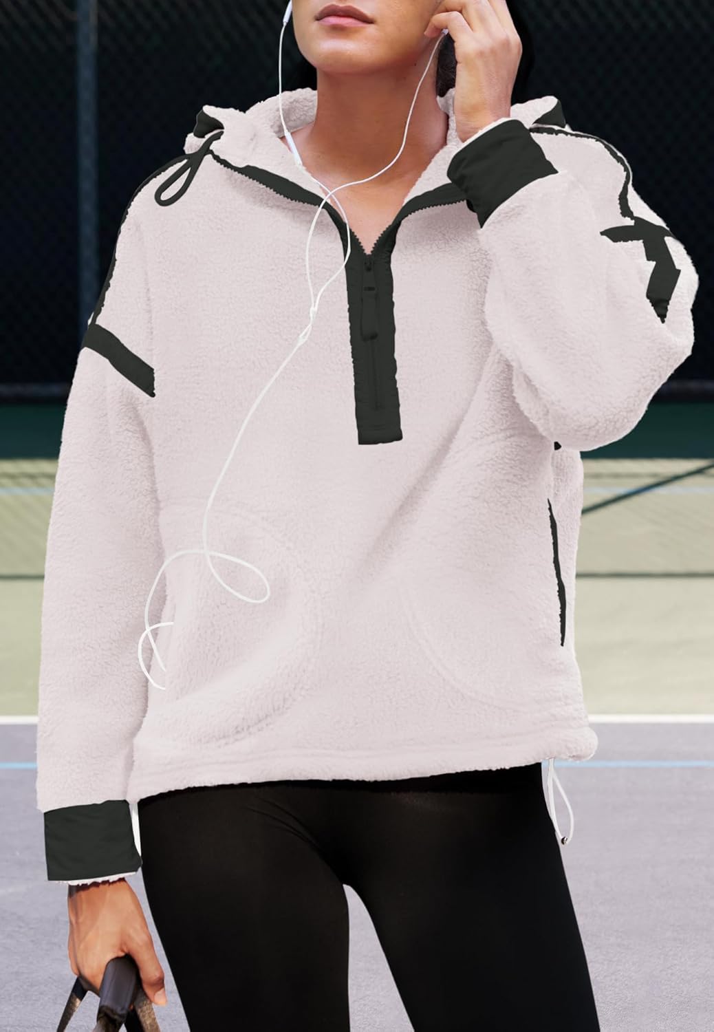 Panadila Womens Half Zip Fleece Pullover Oversized Hoodies Fuzzy Hooded Sweatshirt Cozy Sherpa Jacket - Image 3