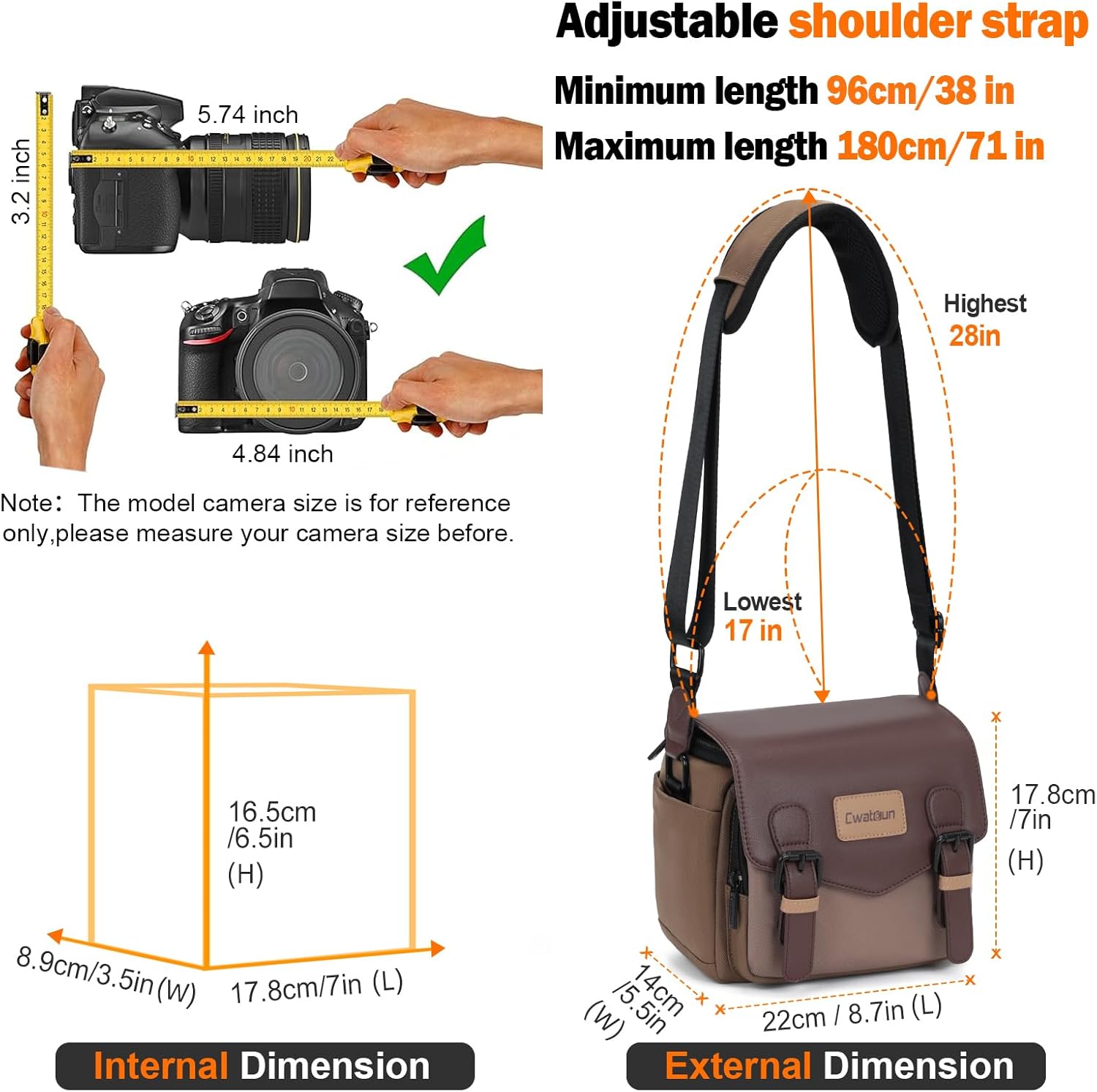 Cwatcun Camera Messenger Bag, Waterproof Flap Camera Crossbody Shoulder Case with Tripod Holder, Travel Photography Bag for Canon, Nikon, Sony, Fuji DSLR/SLR/Mirrorless Camera, Lens (Brown), S