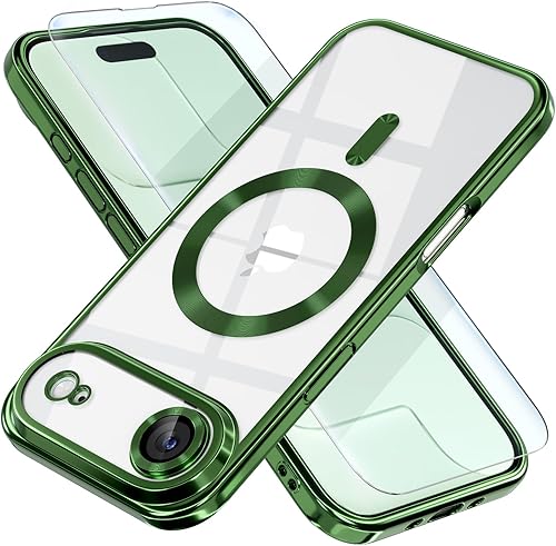 Misea Magnetic for iPhone 17 Air Case Compatible with MagSafe [Never Yellowing] [Military Grade Drop Protection] Full Camera Lens Protector Plating Soft Clear Phone Case for Women, Green - 65% off