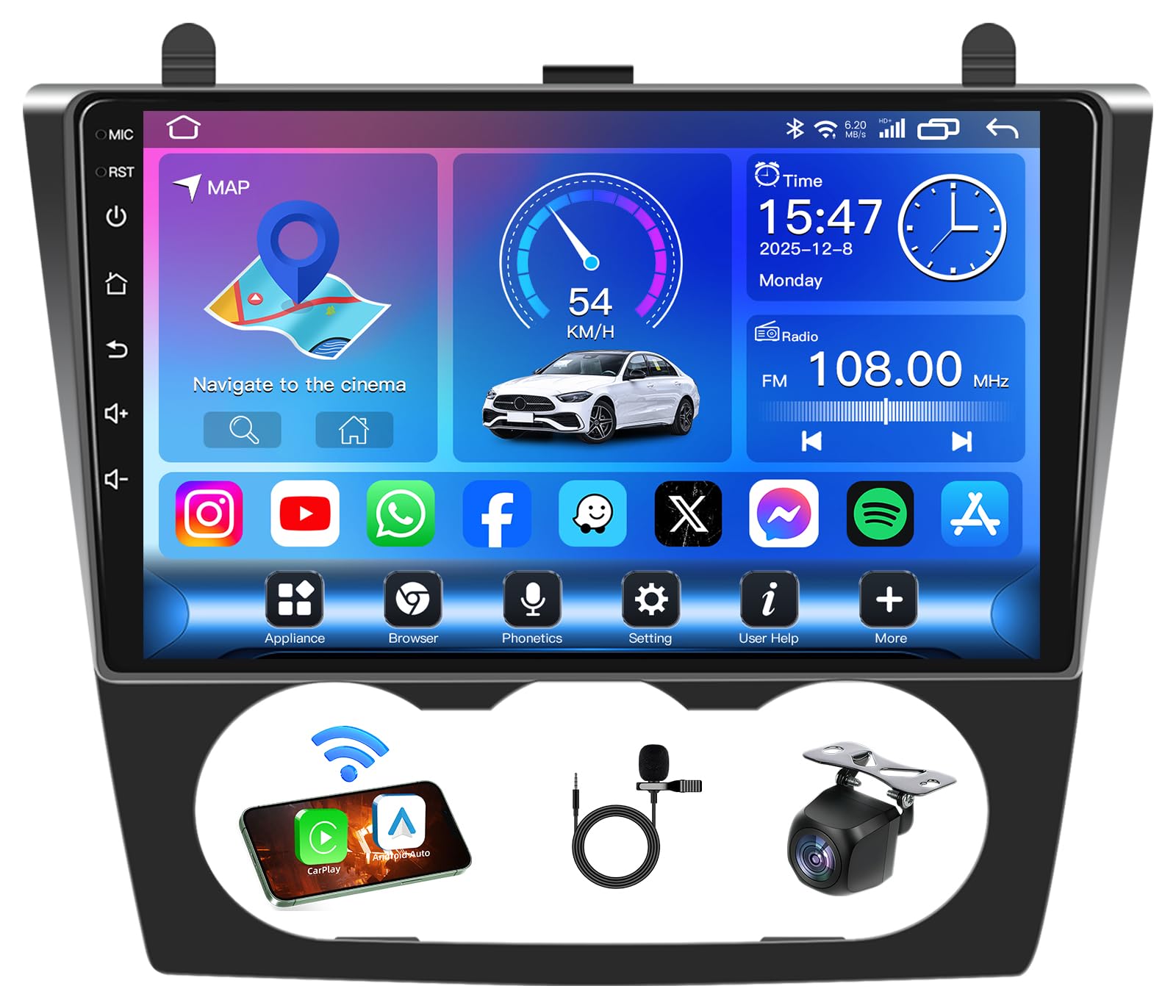 8Core 32G ROM Car Radio for Nissan Altima 2007-2012: Android 13 Upgrade 9 Inch 1280*800 HD Touchscreen Stereo Wireless CarPlay Android Auto GPS 5G