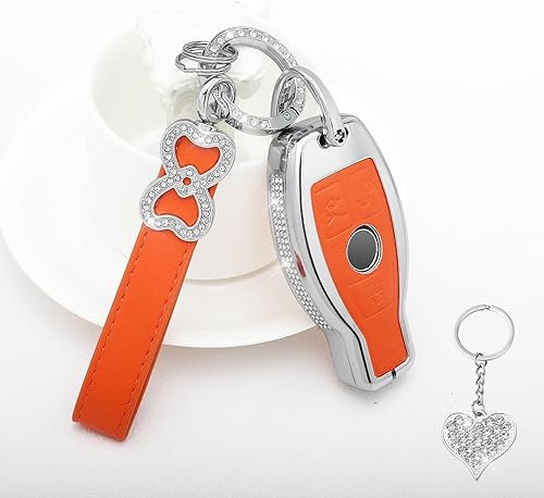 UHONSN Funda para llavero de Mercedes Benz con llavero brillante de piel suave, funda protectora para AMG C E M S CLS CLA GLK GLA GLC GLE AMG Clase