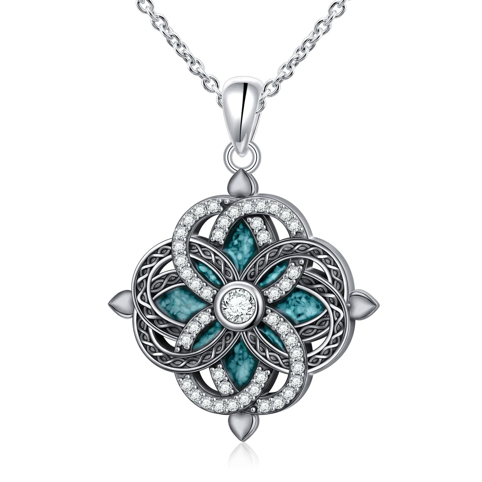Flyow Hexenknoten Halskette 925 Sterling Silber Glücksbringer Irischer Keltischer Hexenknoten Anhänger Halskette für Damen Geburtstags Weihnachts Keltischer Knoten Kette Schmuck Geschenk