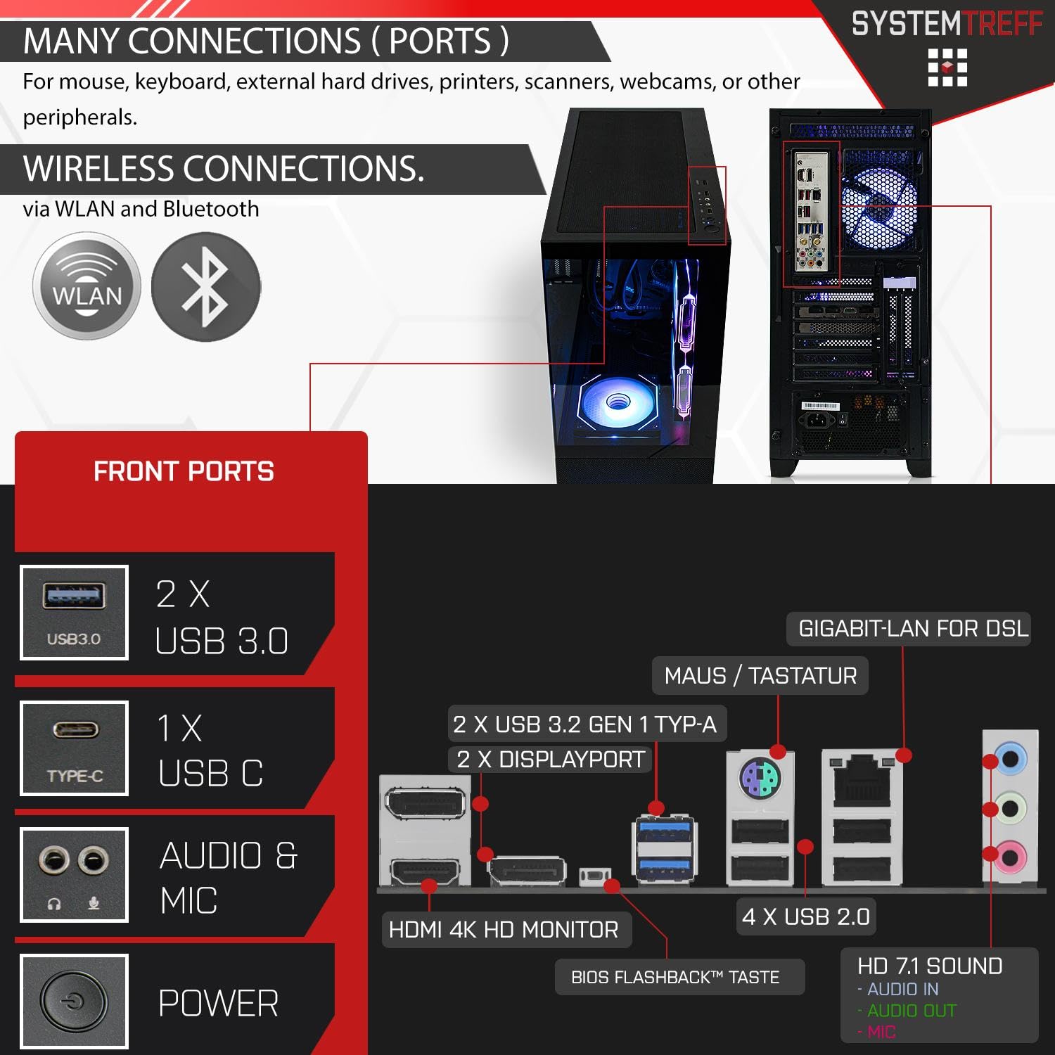 SYSTEMTREFF Gaming PC: AMD Ryzen 5 9600X, RTX 5060 Ti 16GB, 32GB DDR5, 1TB NVMe, Windows 11 – High-End PC Für Gamer & Streamer