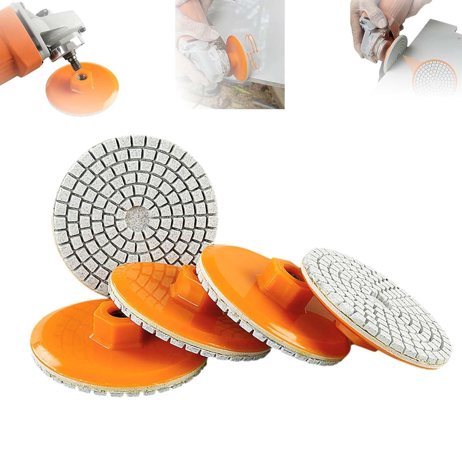 Integrated Stone Trimming and Polishing Disc, 3 Inch Diamond Polishing Pads, Wet Dry Polishing Pads Kit, for Granite Stone Concrete Marble Floor Grinder or Polisher (5Pcs)