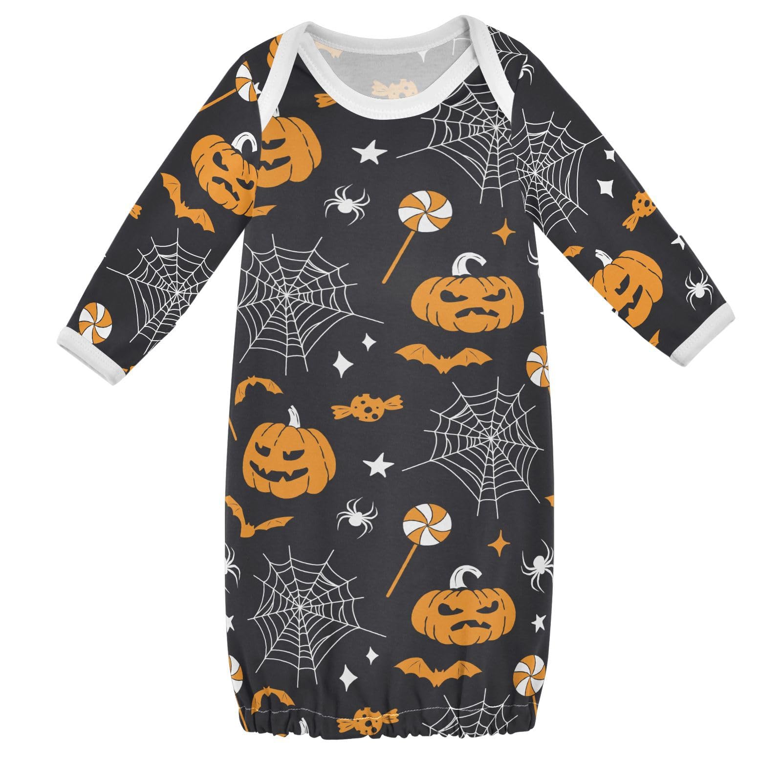 WIFIU Halloween Pumpkins Spider Webs Baby Girls Boys Sleeper Gown Cotton Nightgown Long Sleeve, Baby Nightdress Sleeping Clothes for Newborn 3-6 Months Multicolor