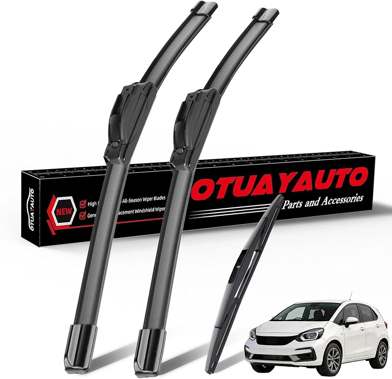 Palhetas do limpador de para-brisa OTUAYAUTO para Honda Fit 2009–2020, dianteiras e traseira, encaixe U/J Hook – 28" + 14" + 14", kit com 3