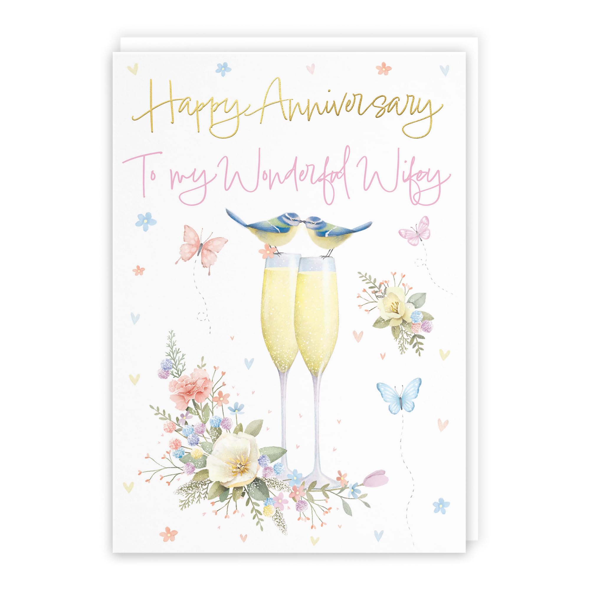 Hunts England - Wifey Anniversary Card - Wifey Card - A5 Size - Champagne Flutes - Gold Foil - Anniversary Card For Wifey - Milo's Gallery โ image 1