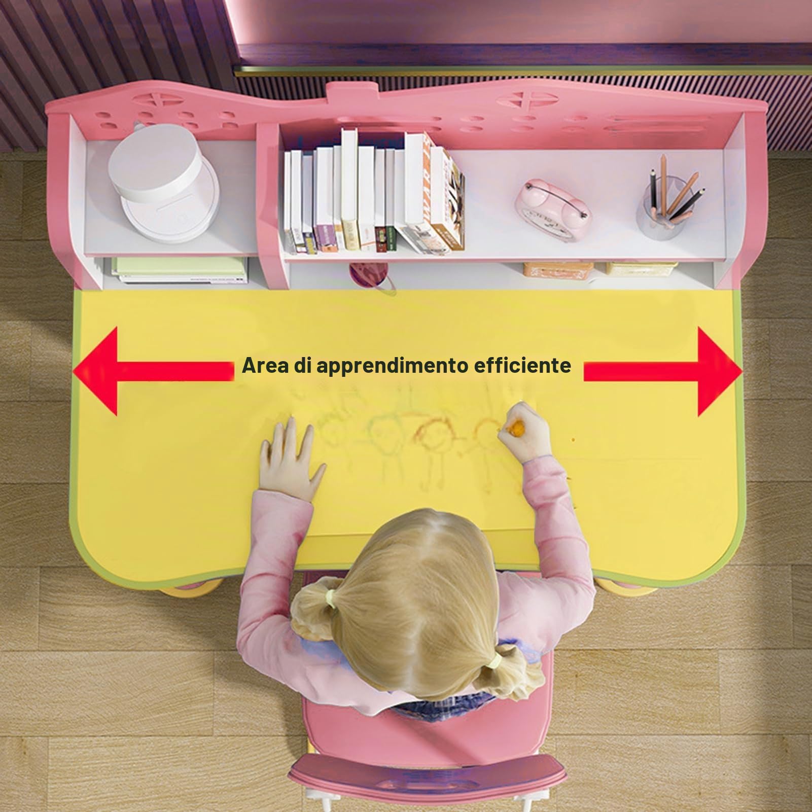Set tavolo e sedia da studio per bambini, scrivania regolabile in altezza per scuola con piano ampio, scrivania per l'apprendimento con schienale a castello, leggio con supporto per libri e