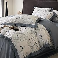 Vista 275 de 3 piezas de juego de funda de edredón tamaño individual XL, funda de edredón blanca con estampado floral azul, ropa de cama coquette de algodón