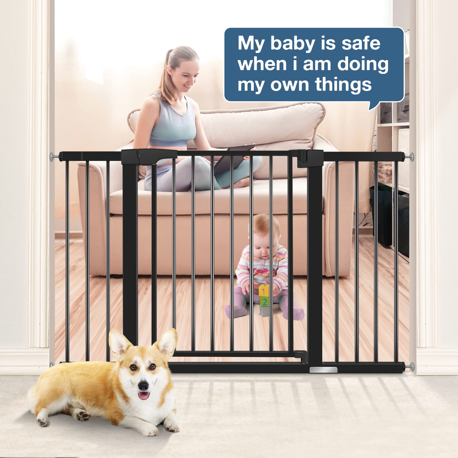 Baby Gates for Doorways, RONBEI 51.5" Walk Through Baby Gate Extra Wide Baby Gates for Stairs, Pet Dog Gates Auto Close Safety Child Doorway Gates for Kids or Pets