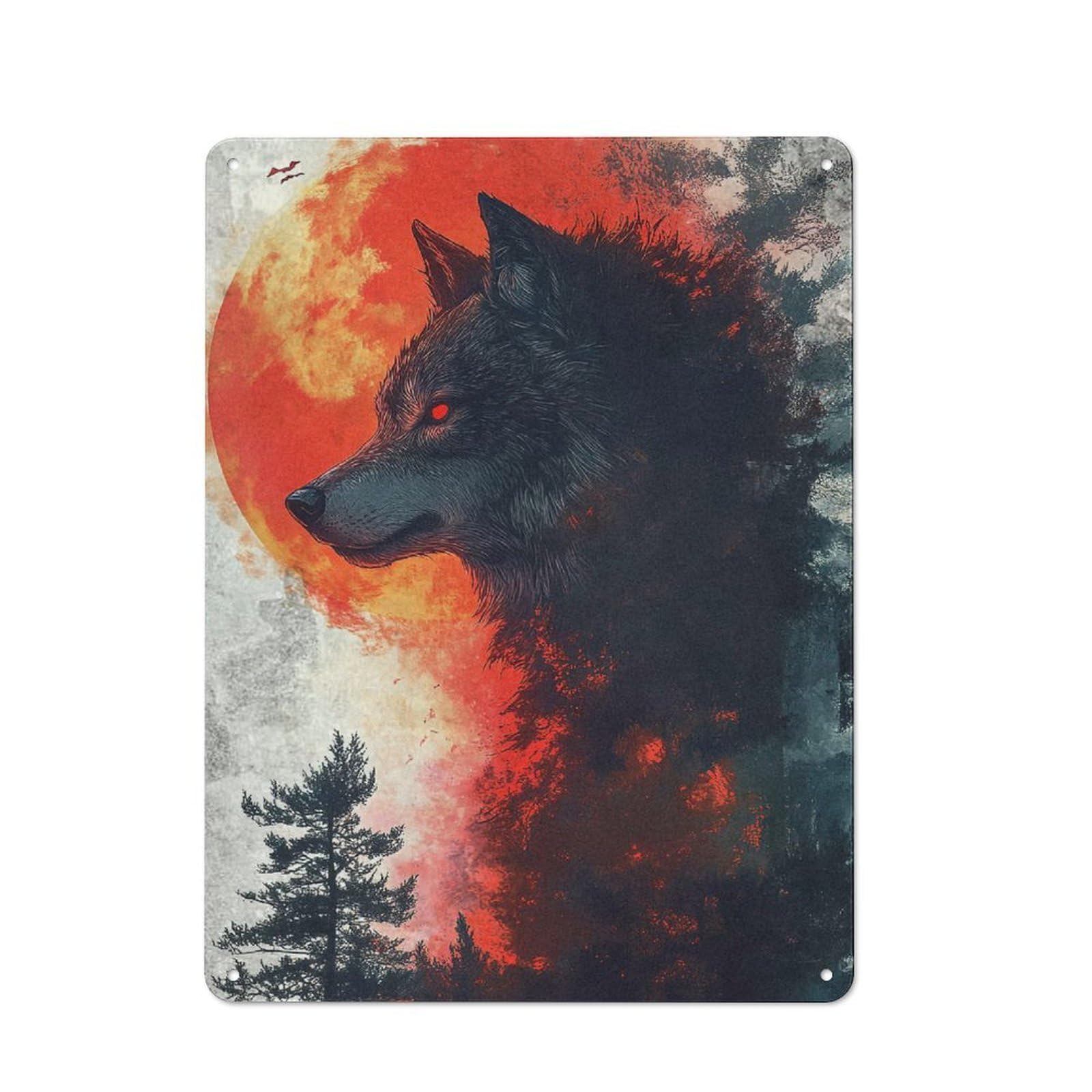 Junmoney Style-22 Wolf Blood Moon Vintage Metal Sign 40X30cm, Rustic Classic Pub Decor For Bar, Kitchen, Garage Or Games Room