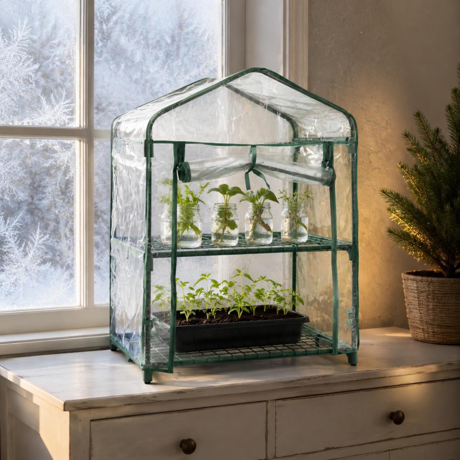 Housse Serre en PVC Transparent Tente Serre en PVC Résistant pour Les Intempéries Abri Plante Imperméable pour Jardin, Balcon , 4 Étages