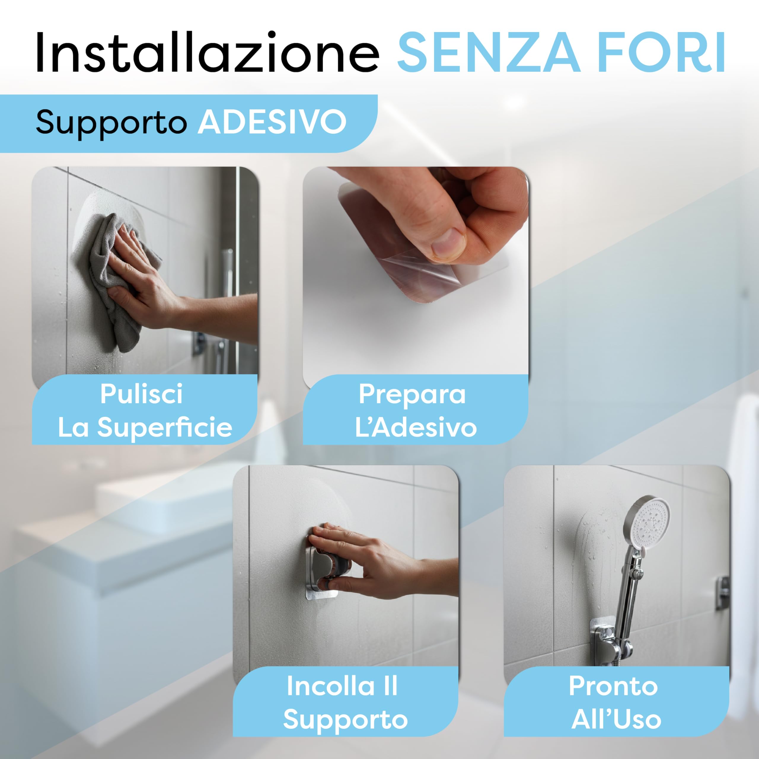 Doccetta Multiuso con Pulsante Stop Acqua, Tubo Flessibile 1,5 m e Supporto Adesivo Senza Forare – Ideale per WC, Bidet, Pulizia Bagno, Lavaggio Animali e Uso Quotidiano