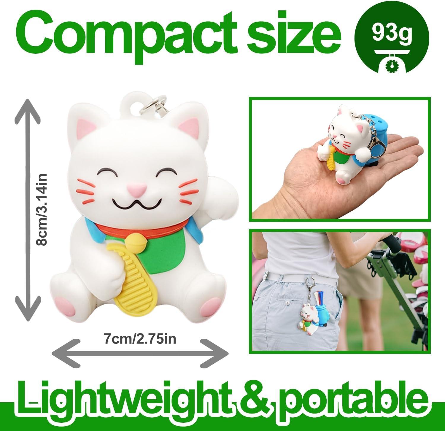 Lucky Cat Golf Tee Holder - Maneki Neko Bag Charm & Golf Accessory - Novelty Golf Gifts for Men & Women - Funny Stocking Fillers & Prize for Golfers