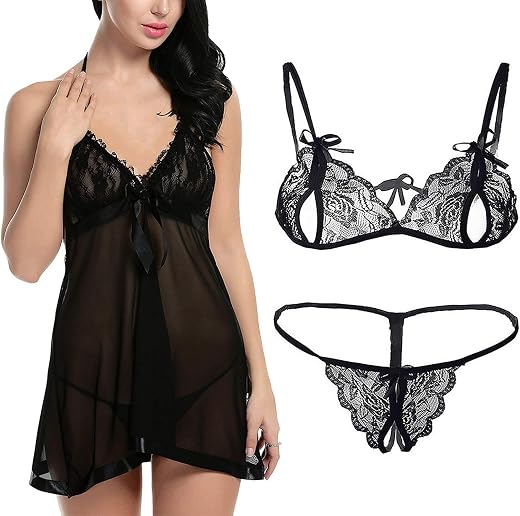 SoSh Love Sexy Women Lingerie Lace Babydoll V Neck Chemise Nightwear Babydoll Lingerie for Honeymoon Nightwear Beahwear Be...