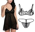 SoSh Love Sexy Women Girl Lingerie Lace Babydoll V Neck Chemise with Bra Panty Nightwear Babydoll Lingerie Set for Honey
