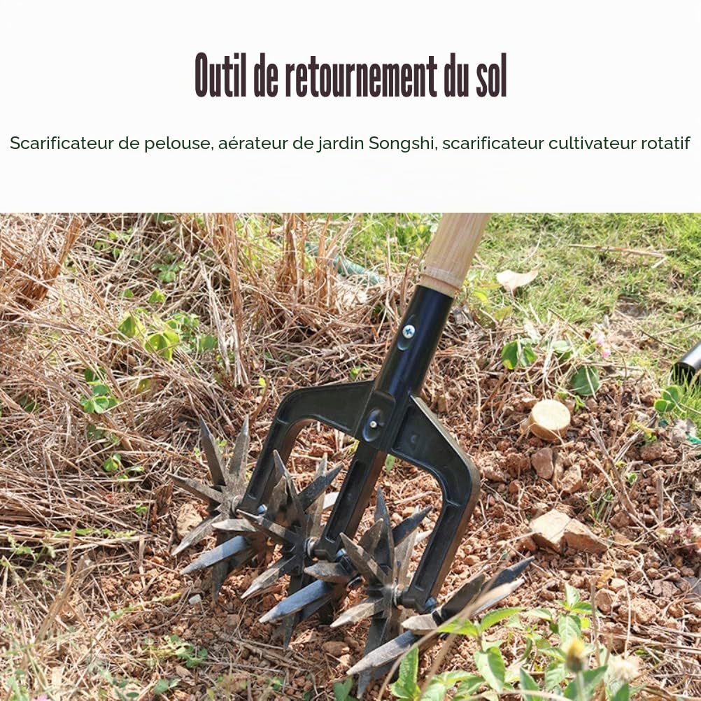 Outil de culture rotatif, outil de tournage manuel du sol, motoculteur portable sans fil, motoculteur rotatif de jardin pour resemer l'herbe ou le mélange de sol