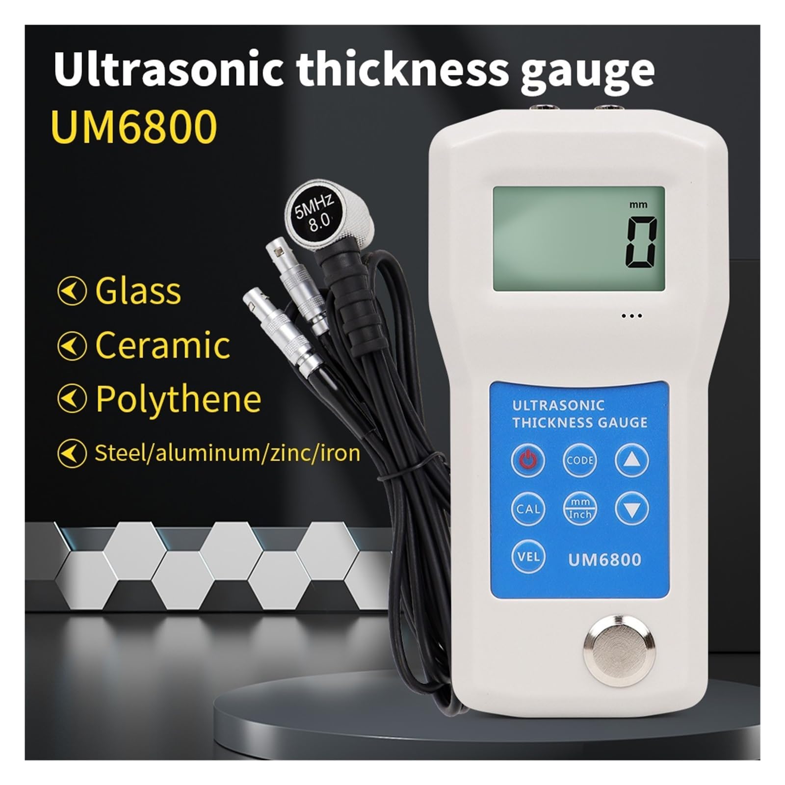 Tester di spessore del metallo ad ultrasuoni (1,0-280 mm): misuratore velocità suono vocale for la misurazione tubi/acciaio,Alta Precisione