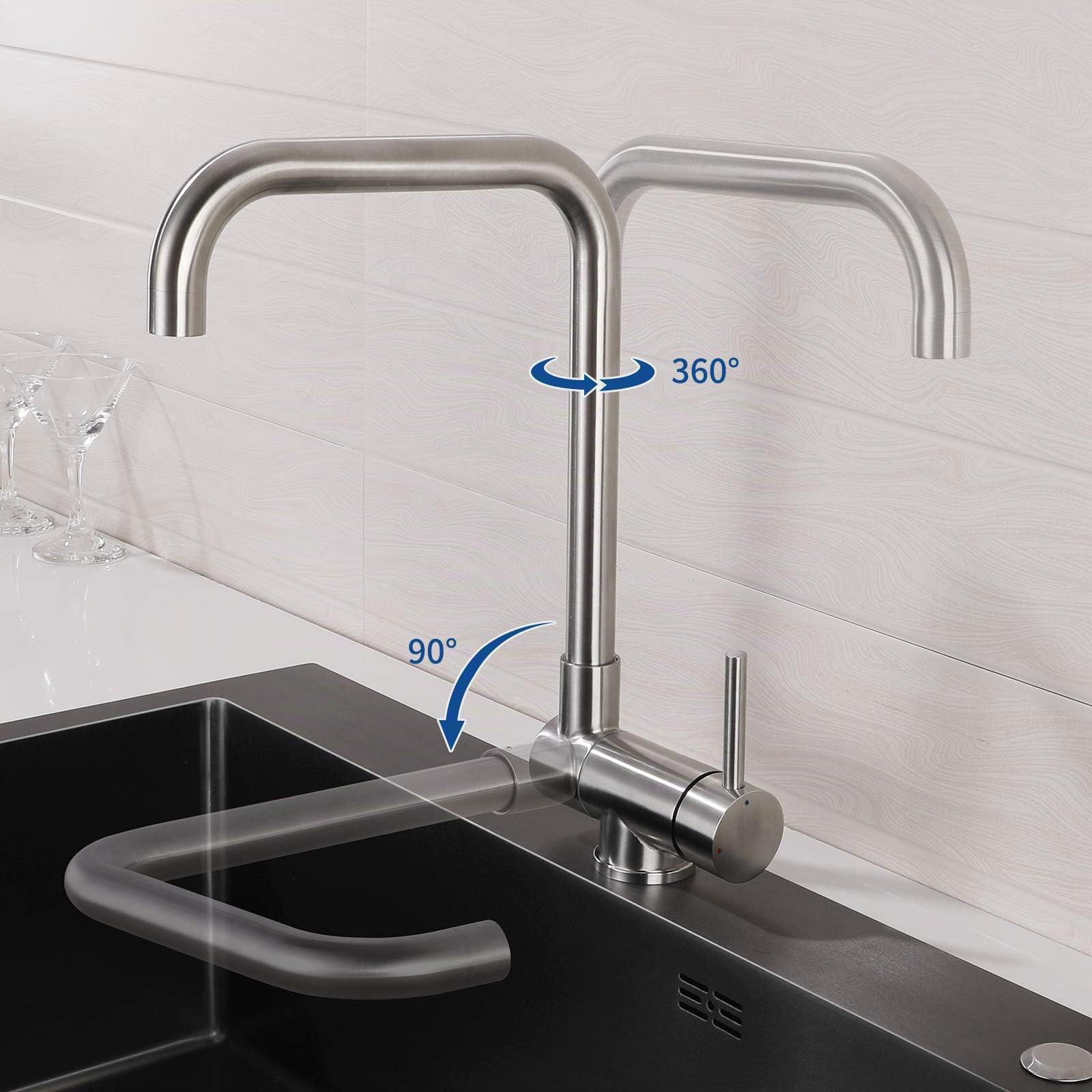 Lonheo Mitigeur Cuisine Rabattable Pivotant à 360°, Robinet Cuisine avec Poignée Pliable Contre Fenêtre, Robinet Mitigeur Evier Acier Inox 304 à Eau Chaude et Froide pour Cuisine