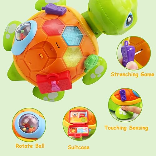 Miniatura 4 de Juguetes para bebés de 6 a 12 a 18 meses, tortuga musical con inducción sensorialcancionesluces, juguetes de aprendizaje educativo temprano para
