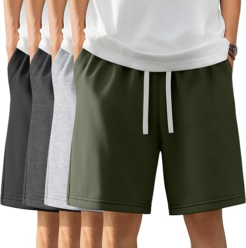 Langyiwee 4 Pack Boys Shorts Athletic Sweat Shorts, 4-Color Set, 10-11 Y