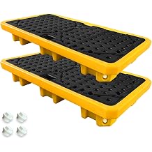2 pcs-2 Drum Spill Containment Pallet Platform w/Drain 18.5 Gallon 51.2x27.2x5.9in 2645lbs Load Capacity Forkliftable Low Profile LDPE 4 Drum Spill Containment Tray for Industrial Storage