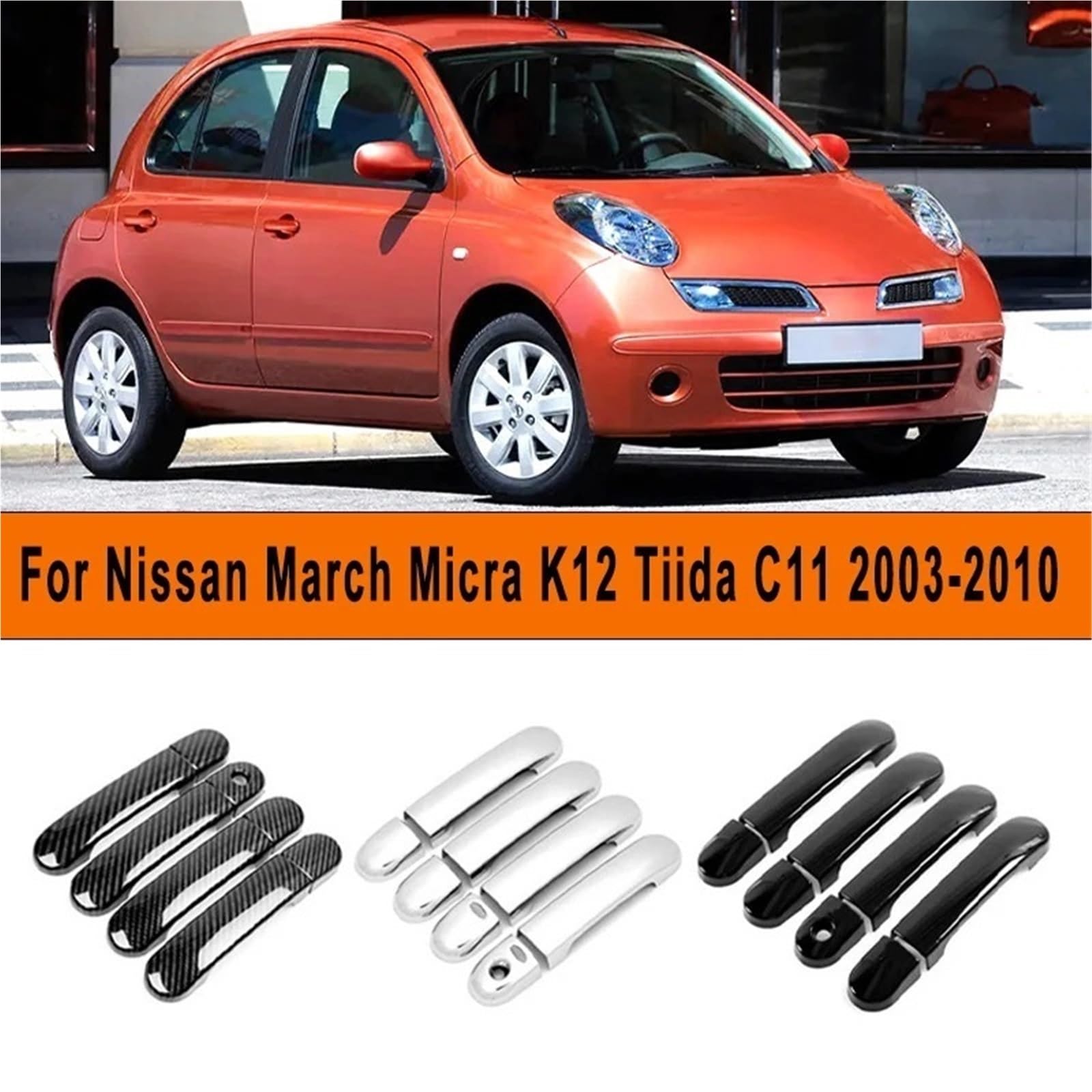 klamka zewnętrzna Naklejki ozdobne na klamki drzwi samochodowych pasujące do Nissana March Micra K12 Tiida C11 2003-2010(Silver-1hole 2button)