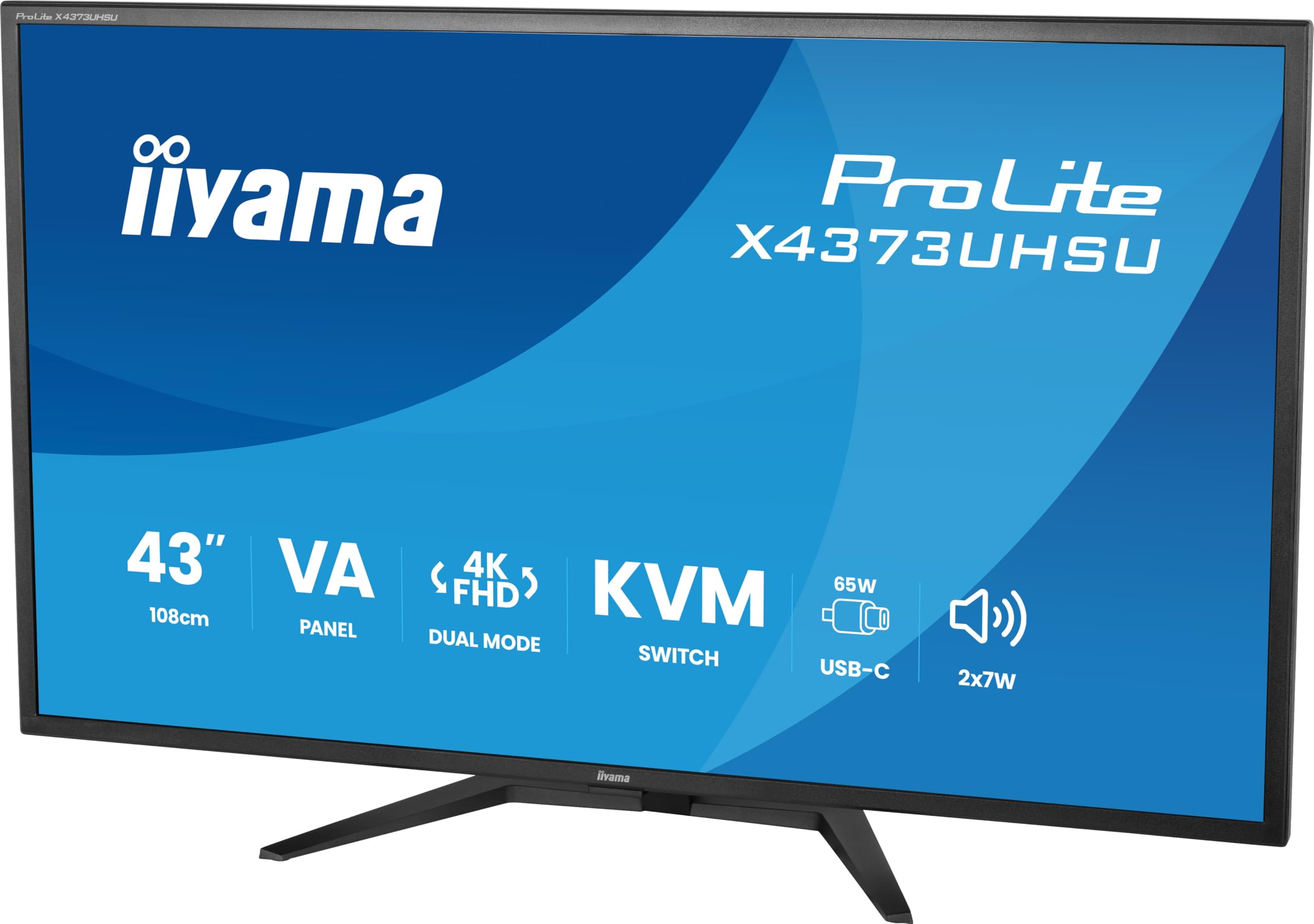iiyama Prolite X4373UHSU-B2 108cm 42,5" VA LED-Monitor Dual Mode 4K UHD 60Hz oder FHD 120Hz 2xHDMI DP USB-C (DP Alt Mode, 95W) USB Hub (2X Typ A v.3.2, 2X Typ C 5W) KVM-Switch HDR10 Pip/PbP schwarz