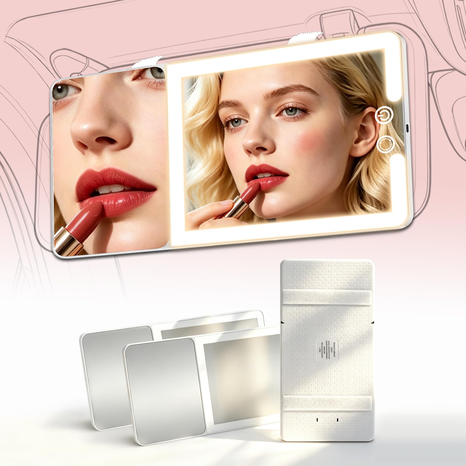 2pcs Car Vanity Mirror with Light & 20X Magnification, Led Light up Makeup Mirror for Sun Visor, Universal Fit for Car SUV Truck, Easy Installation, Rechargeable 3 Colors Modes, Adjustable Brightness-image-44