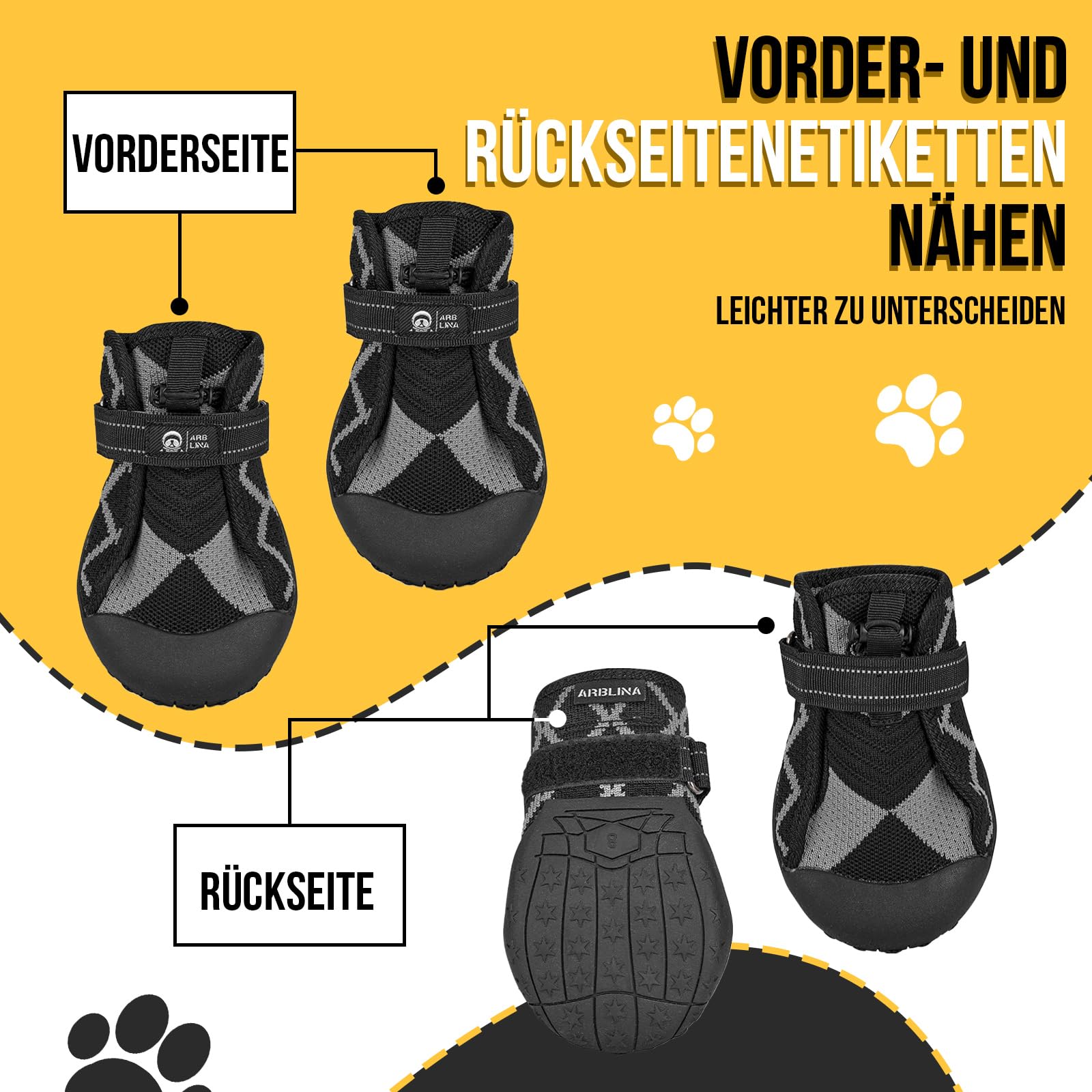 Arblina Hundeschuhe Outdoor, Hunde Schuhe Wasserdicht mit Verstellbarem Klettverschluss, Weicher Hundepfotenschutz für Kleine/Mittlere/Große Hunde, Atmungsaktive HundeSchuhe für Verletzte Pfoten