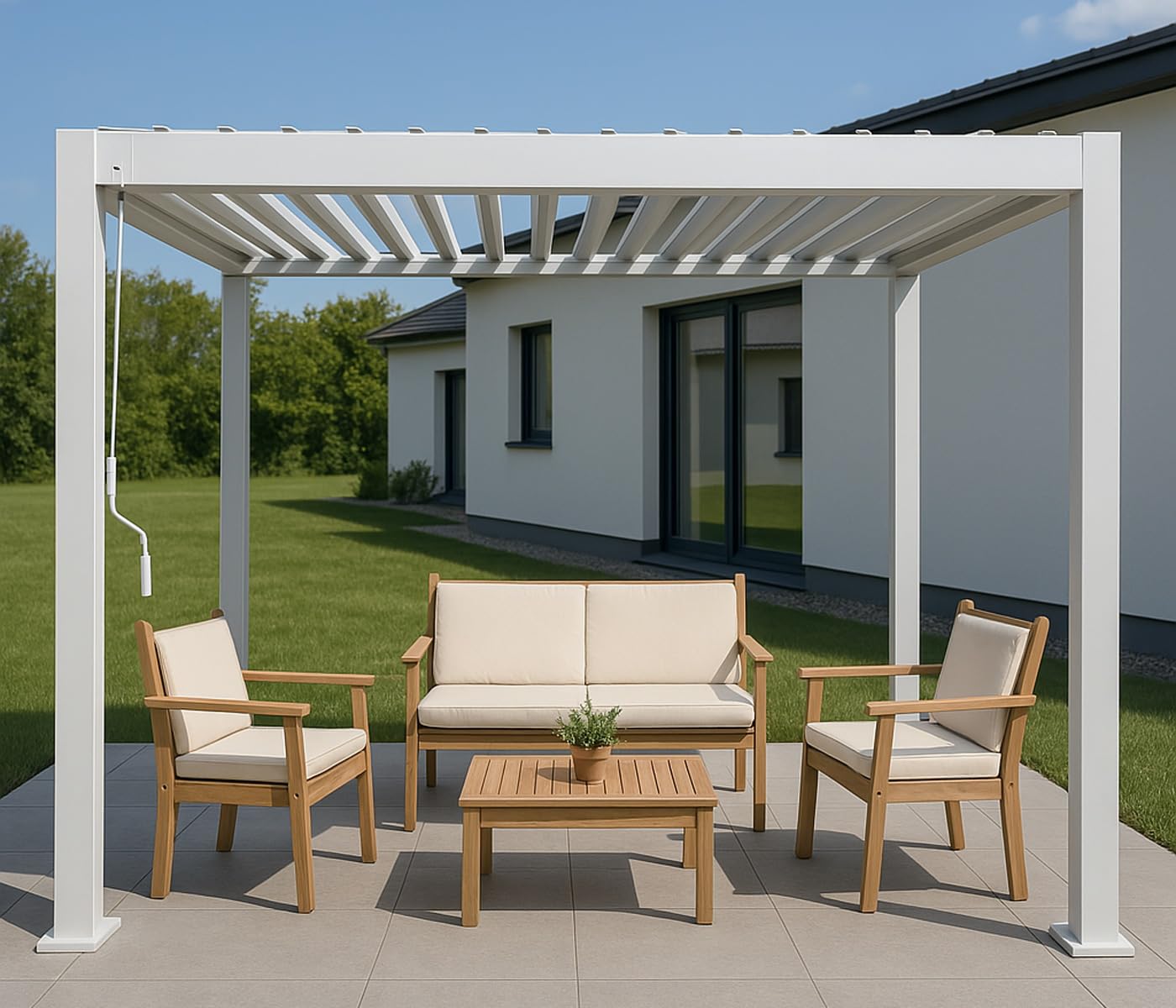 Mendler komplet mebli ogrodowych HWC-O19, zestaw wypoczynkowy siedzisk ławka fotel stół, drewno akacja FSC® tkanina/tekstyl (180g/m²) - poduszka beżowa
