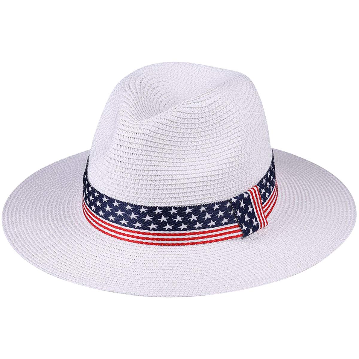 LanzomWomen Wide Brim Straw Panama Roll up Hat Fedora Beach Sun Hat UPF50+