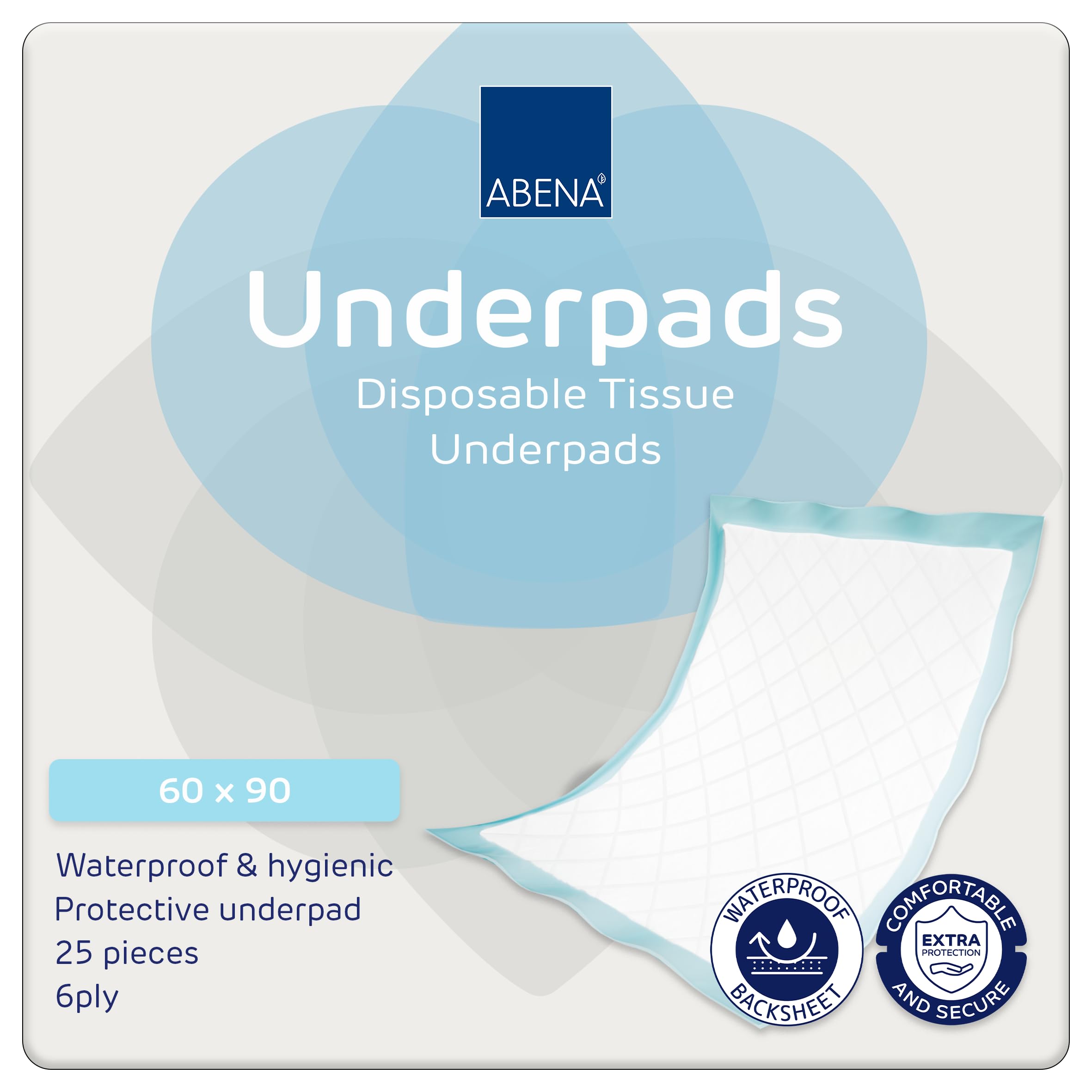 ABENA Tissue Underpads, 60 x 90cm, 650ml, Pack of 25, Disposable Bed & Chair Protection Pads, 6 Layer Absorbent Underpads for Incontinence, Wound Care & Hygiene