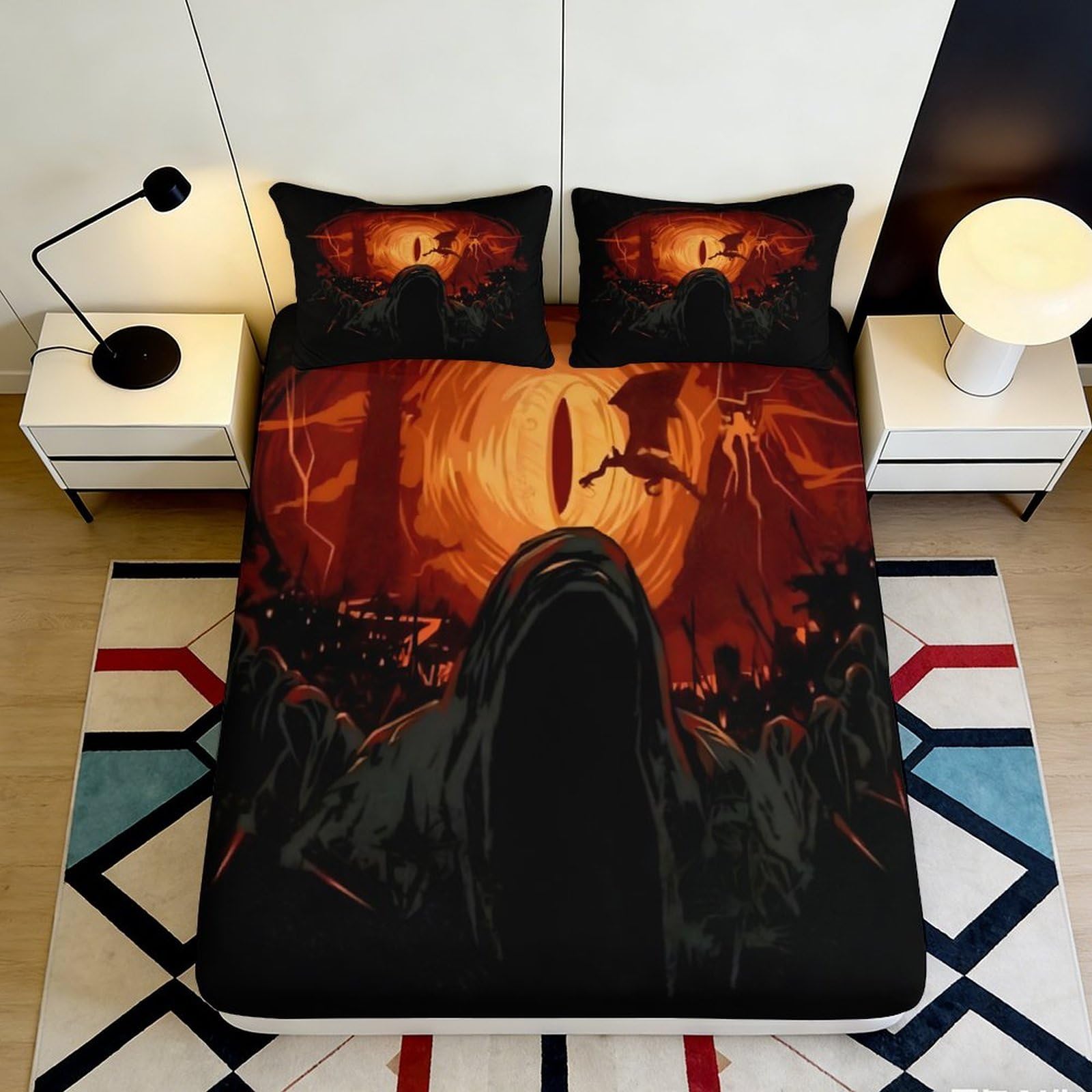 3D Printed Dark Fantasy Eye Fitted Sheet Microfiber Durable Gothic Dragon Bed Cover for Bedroom Dorm Decor 90x200x25cm