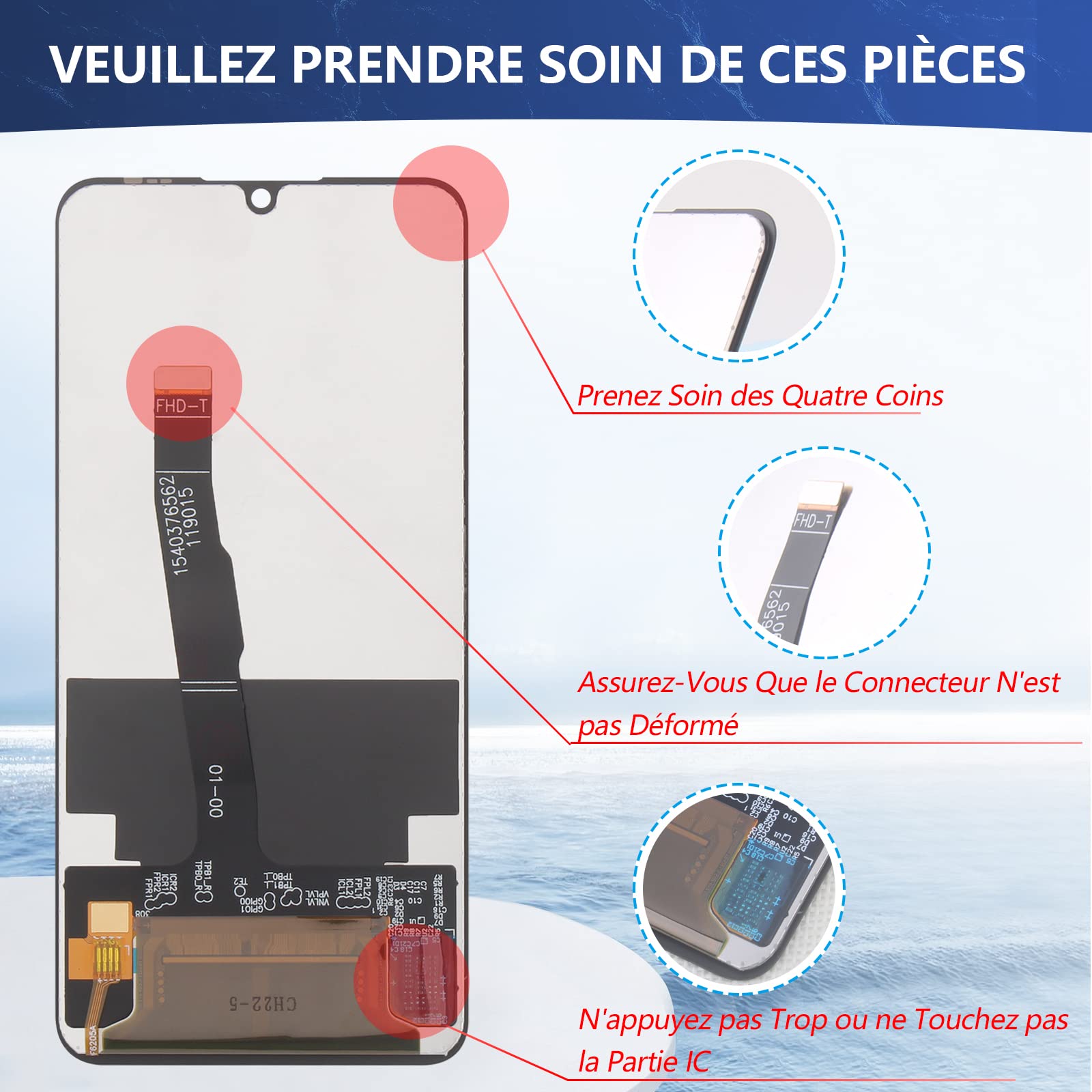 RongZy Écran de Rechange pour 6.15" Huawei P30 Lite MAR-L01A MAR-L21A MAR-LX1A Écran LCD + Vitre Numériseur Tactile Capteur Assemblé Remplacement pour P30 Lite(Noir)