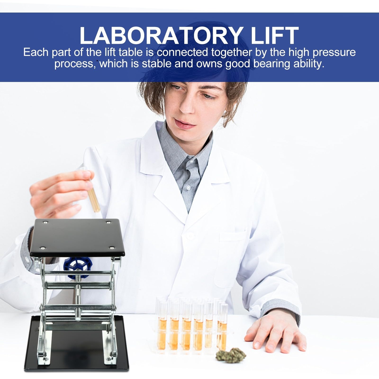 Soporte de Elevación de Laboratorio de Acero Inoxidable, Plataforma Elevadora Manual Compacta y Ligera 180 X 180 Mm para Experimentos Biológicos y Químicos