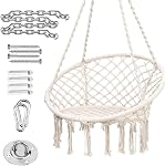 Hammock Chair, Cotton Rope Hanging Chair Bedroom, Chaise Suspendue with Hanging Hardware Kit, 31" Wide Swing Chair for Bedroom, Indoor, Outdoor, Patio, Yard, Max Weight 265 Lbs (Beige)