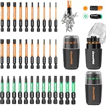 GRENPRO 33Pcs Impact Screwdriver Bits Set, 2" Allen Wrench & Torx Drill Bit Set SAE & Metric, S2 Steel Magnetic 1/4" Hex-Shank CNC Machined Bit Set with Storage Box for Automotive DIY & Home Repair