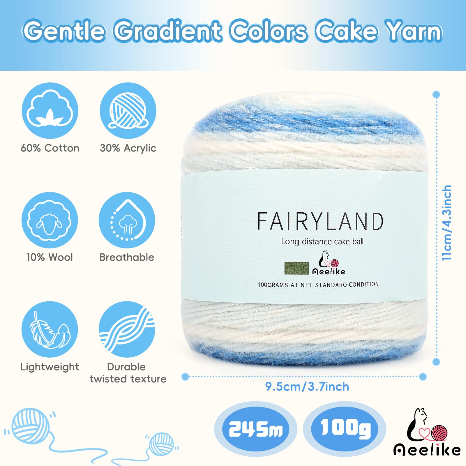 Aeelike Ombre Yarn Cake, 4x100g Gradient Cake Yarn for Crochet and Knitting - Image 3