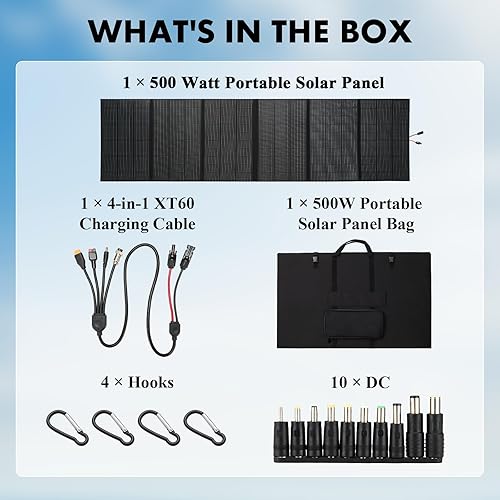 Miniatura 7 de Paneles solares portátiles de 500 W, 25% de alta eficiencia, paneles solares plegables de alta eficiencia, IP68 impermeable con soportes