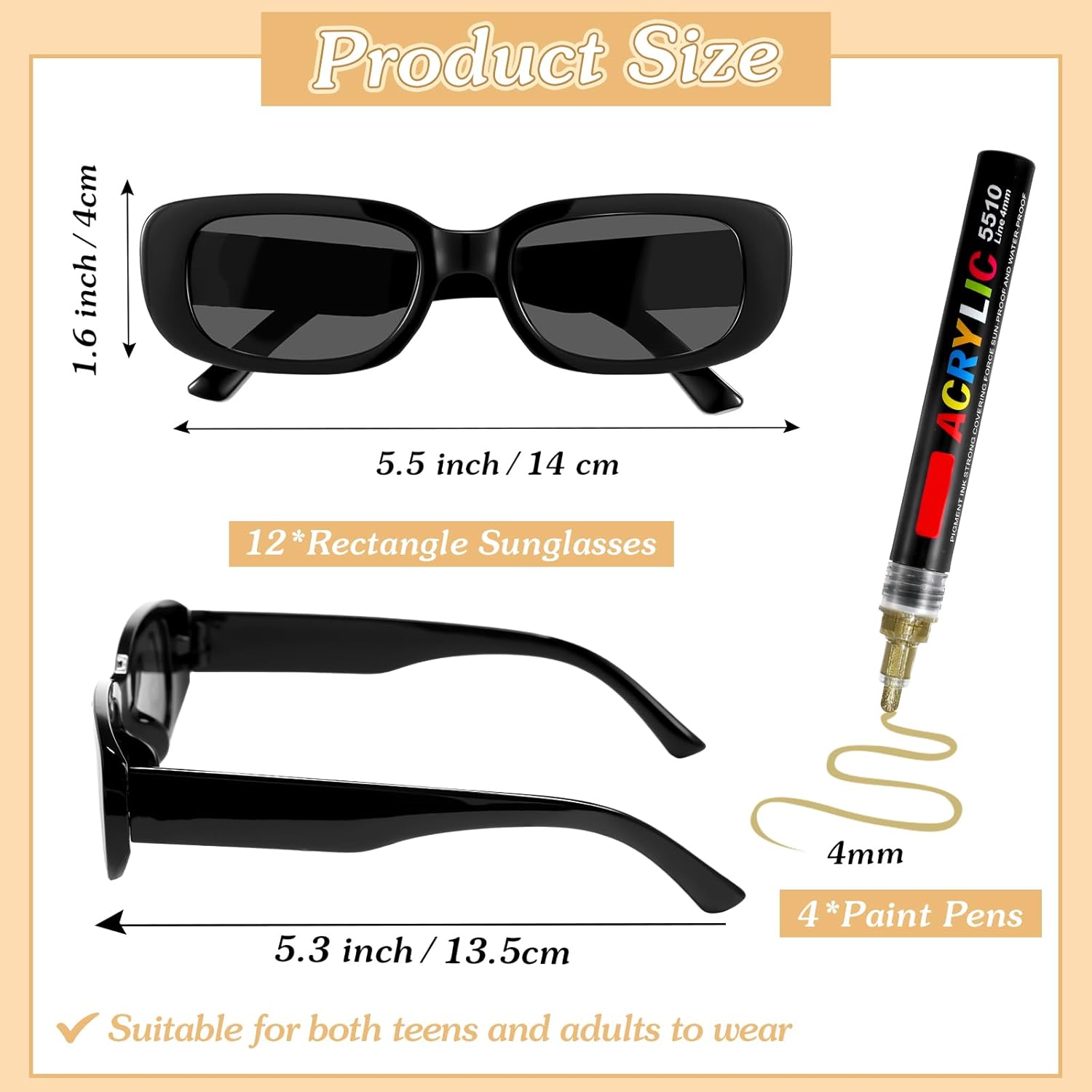 Flutesan Personalized Rectangle Sunglasses with Marker Pens for Adult DIY Custom Birthday Wedding - Image 2